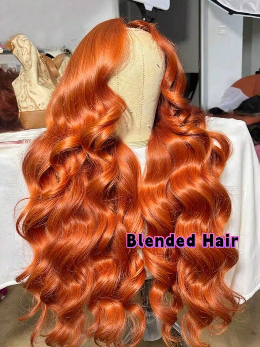 Tóc giả ren phía trước trong suốt HD 13x4, mật độ 200%, dài 34 inch - Màu cam gừng, kiểu sóng nhẹ, không cần keo dán, đường chân tóc đã được tỉa sẵn | Kiểu dáng tự nhiên cho cả nam và nữ, mọi sắc tộc, tóc giả ren phía trước pha trộn, tóc giả tổng hợp, tóc giả ren phía trước bằng tóc Brazil.