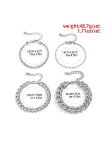 4pcs Rhinestone Decor Chain Bracelet - Silver - View 5