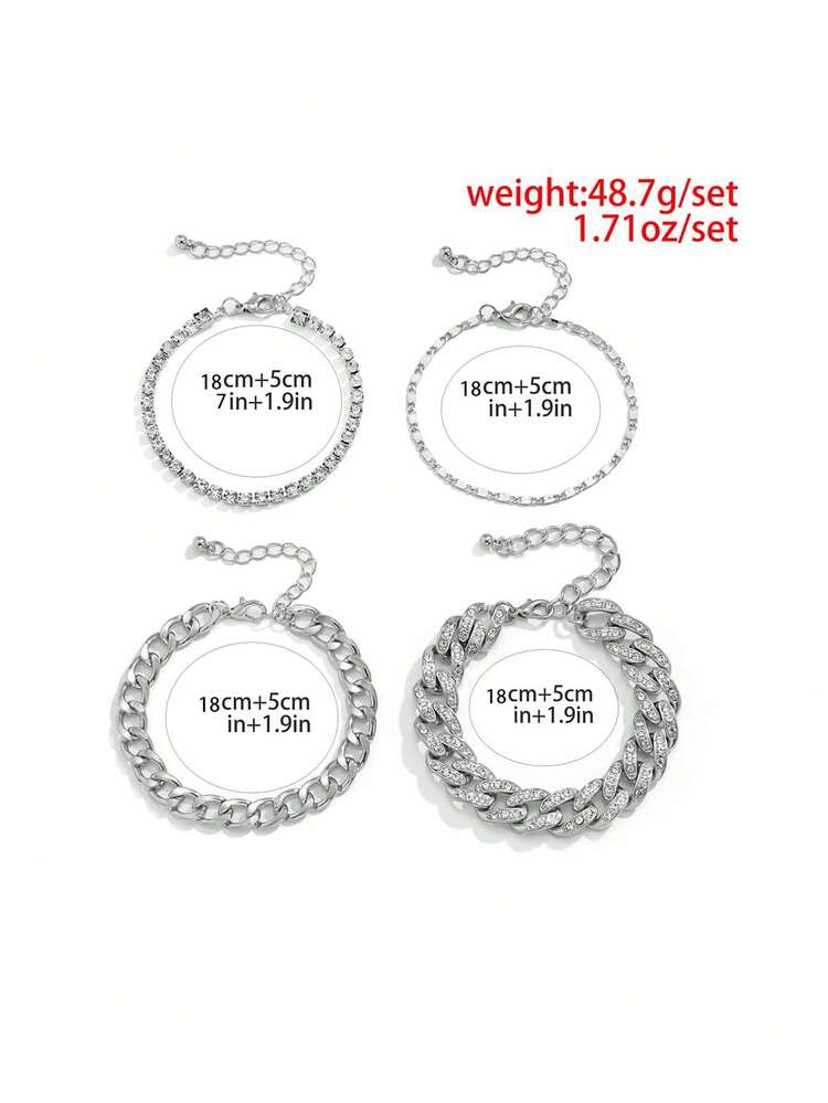 4pcs Rhinestone Decor Chain Bracelet