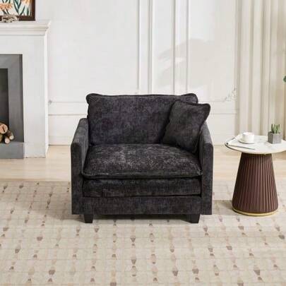 Clouds Single Sofa (Without Footrest), Modern Combo Sofa For Living Room, Bedroom And Apartment, Comfortable Double Padded Seat, Breathable Chenille Fabric, Black, DE5011BK