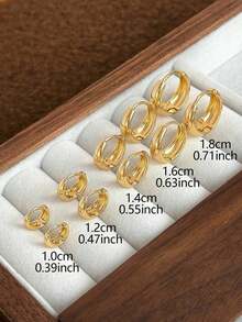 5 Pairs Minimalist Luxury Copper Hoop Earrings Geometric Design Versatile Elegant Women Earrings Set - 黃金 - 查看 4