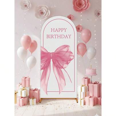 1 pieza Arco de satén con lazo rosa, Funda de fondo de poliéster (excluyendo el soporte), Funda de fondo de arco, Decoración para fiesta de cumpleaños de niña bebé, Decoración para fiesta infantil, Se puede combinar con globos para decoración, Decoración para fiesta de revelación de género, Suministros para fiesta de 1er cumpleaños, Decoraciones para fiesta de niña bebé, Suministros para fiesta infantil, Decoración de fondo para fiesta de cumpleaños rosa, Decoración con lazo rosa