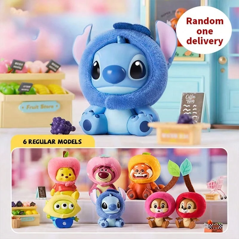 Miniso 迪士尼史迪奇水果主题头饰系列人偶，可爱热带水果帽设计，非常适合桌面展示和收藏，理想的生日礼物，轻巧易摆放（随机发货1件）