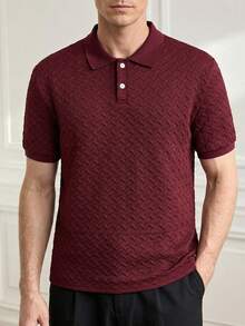 Officeau Áo thun polo tay ngắn vải họa tiết trơn màu đơn giản mùa hè cho nam - Màu Đỏ Sâu - Xem 6