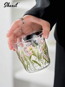shoxil 1个花卉印花玻璃杯，可作咖啡杯、茶杯、水杯，适用于家庭、咖啡馆、餐厅、派对等场合。 - 杯子 - 查看 4