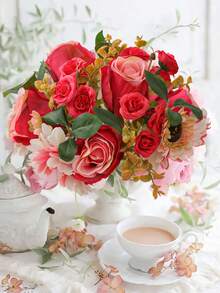 1 bó gồm 12 bó hoa cầm tay, hoa cúc Gerbera, hoa hồng, bó hoa cưới, hoa giả, cây giả, cao 34 cm/13.4 inch, 18 cm/7 inch, màu trắng, đỏ, vàng, chất liệu sợi polyester, hoa mô phỏng, cây mô phỏng, quà tặng Ngày của Mẹ - Nhiều màu - Xem 11