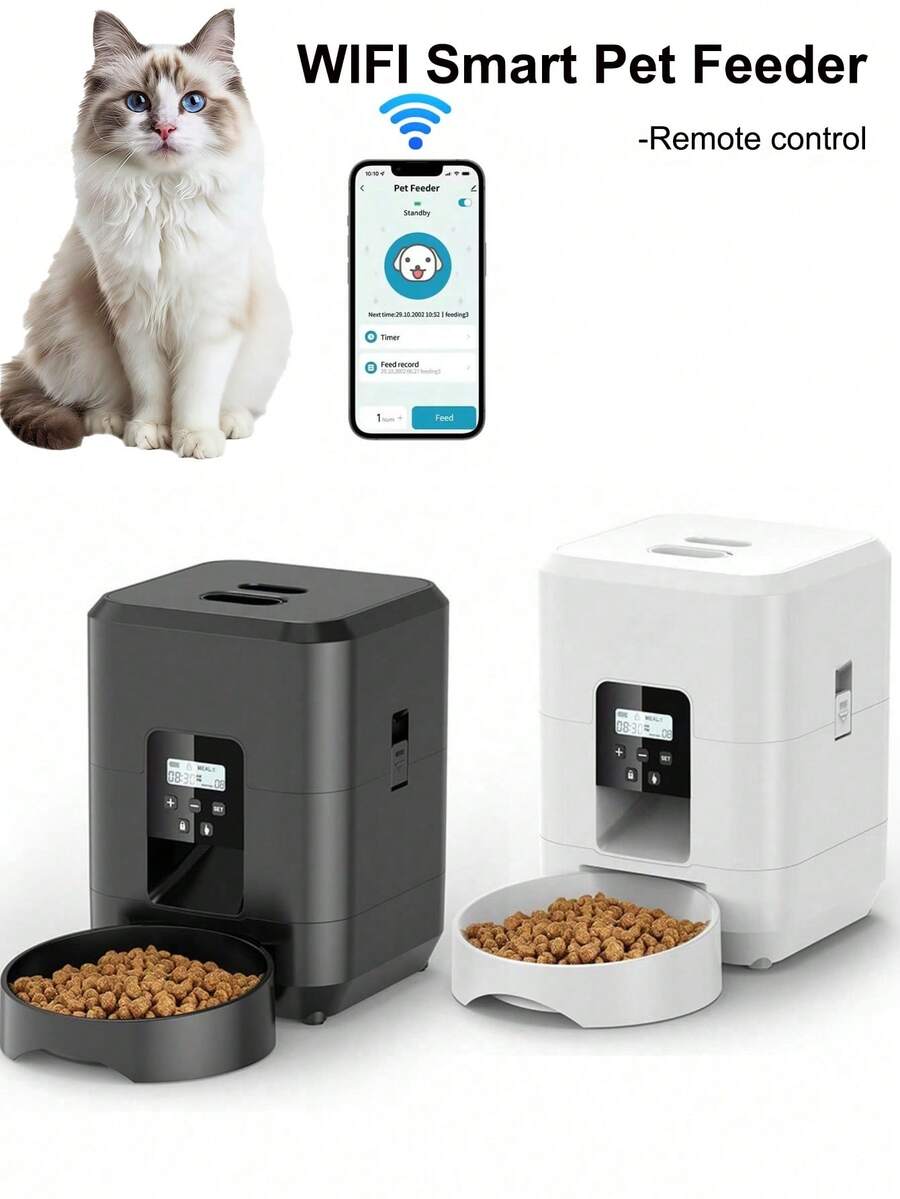 WIFI 2升智能宠物喂食器，猫狗专用自动慢食喂食器，带定时定量自动喂食器和宠物碗，电池供电和USB供电双模式