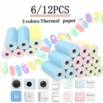 6/12 cuộn giấy in nhiệt tức thời cho máy ảnh, tương thích với máy in mini và máy ảnh tức thời, được thiết kế để in ảnh di động, giấy thay thế cho máy in bỏ túi 57mm, máy in nhiệt cầm tay, quà tặng ngày lễ, thích hợp để làm quà tặng.