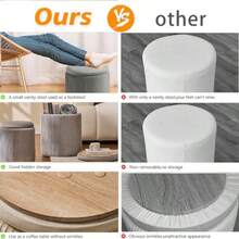 Juego de 2 taburetes redondos de terciopelo tapizados para maquillaje multifuncionales otomanos mesa de café reposapiés acolchado para sala de estar y dormitorio gris ligero - Gris Light - Ver 5