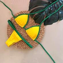 String Bikini Made Of Dental Floss Tape. - YELLOW-green - View 2