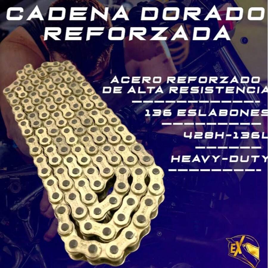Cadena Reforzada Dorada 428H 136L Alta Resistencia y Durabilidad - Dorado - Ver 1