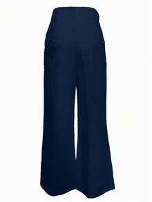 Pantalones casuales de pierna recta y cintura alta de moda para mujer, primavera - Azul Marino - Ver 4
