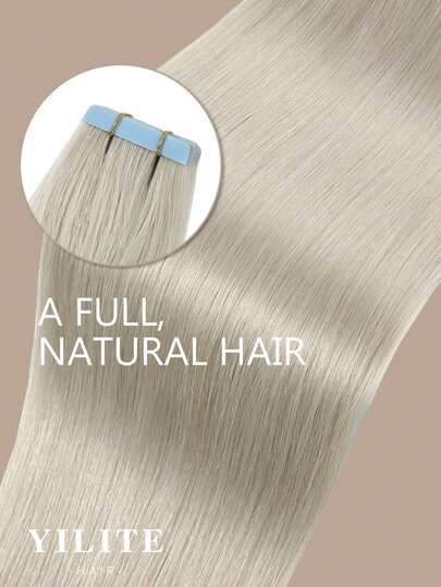Yilite 20pcs/Pack 12-24 Inch Black Real Human Hair Extensions, Double-Sided Tape, Suitable For Hair Piece Attachment, 50g, Seamless Straight Hair Extensions