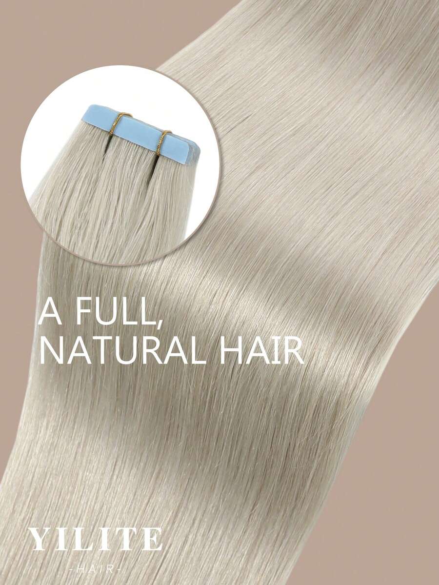 20pcs/Pack 12-24 Inch Black Real Human Hair Extensions, Double-Sided Tape, Suitable For Hair Piece Attachment, 50g, Seamless Straight Hair Extensions - SSilver - View 1