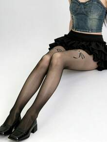 1 đôi quần tất nữ màu đen có nơ, mỏng nhẹ, thoáng khí, kiểu dáng nơ thời thượng Y2K cho câu lạc bộ, buổi hòa nhạc và lễ hội. - Nhiều màu - Xem 5