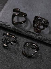 4件套不锈钢Y2K复古极简开口戒指套装，尺寸可调节，男士礼物，适合送给男友、丈夫、儿子，日常佩戴 - 銀色 - 查看 5