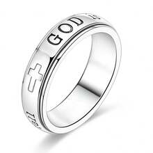 1 pieza Anillo giratorio de color plateado caliente con el símbolo de la cruz y el texto "DIOS ES AMOR" de estilo religioso cristiano, diseño giratorio perfecto como regalo para el para hombres y mujeres - Plateado - Ver 10