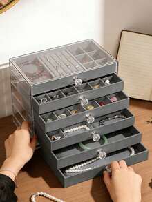 1pc 6-Tier Transparent Acrylic Jewelry Box, Large Capacity Jewelry Storage Organizer, Drawer Style Jewelry Display Case, Suitable For Earrings, Rings, Bracelets, Necklaces, Ideal For Home Jewelry Organization And Storage - Jewelry Box - View 4