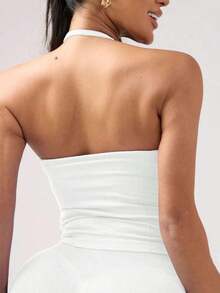 Women's Yoga Sports Bra Sleeveless Cropped Activewear Top, Elastic Fitness Workout Breathable Tank White Summer - White - View 9