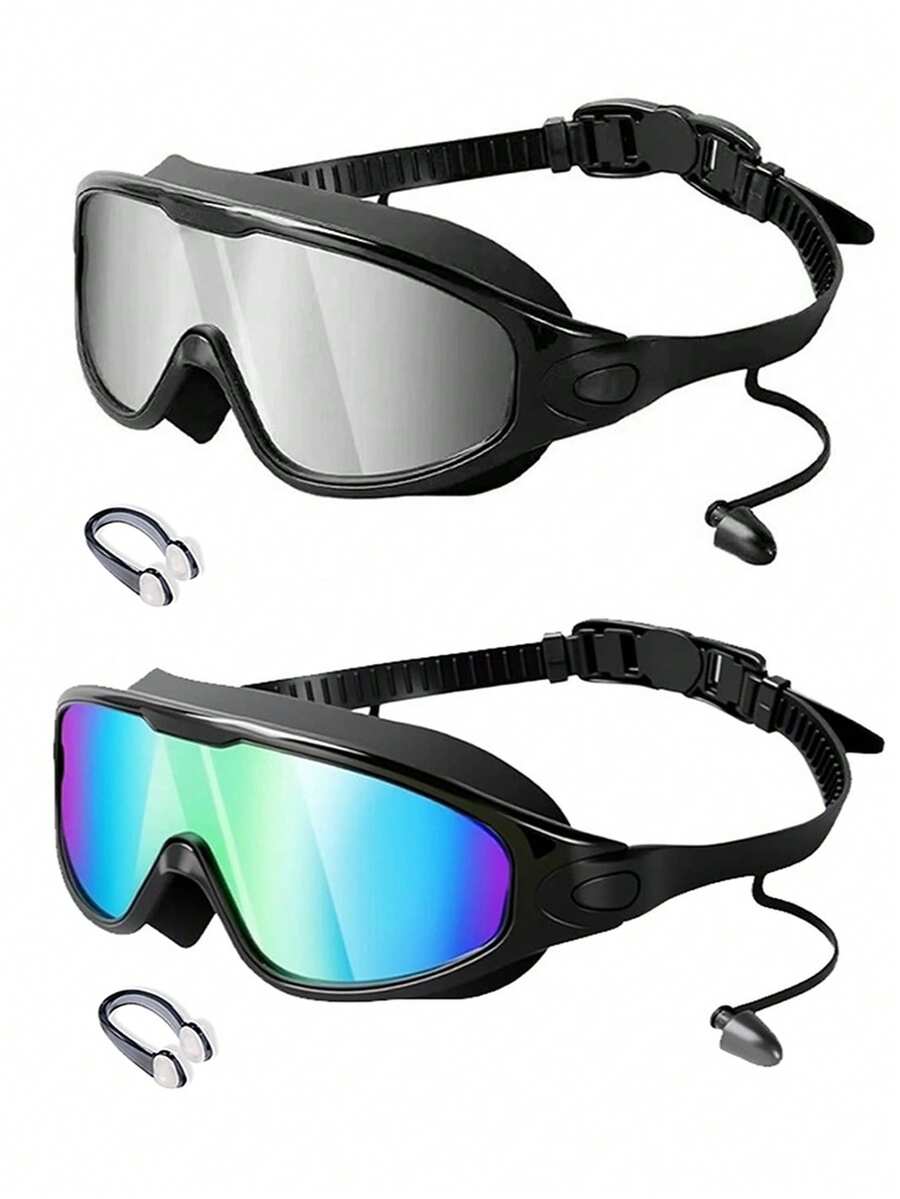 Wide Vision Swimming Goggles With Nose Clip And Ear Plugs Set - Multicolor - View 1