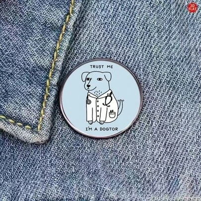 1枚趣味“狗狗医生”珐琅徽章，可爱小狗医生翻领胸针徽章，送给兽医、护士、医学生背包的礼物