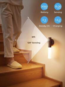 VOLACI 1pc Magnetic Motion Sensor LED Wall Light, USB Rechargeable Stick-On Night Light With 3 Color Modes (Cool/Warm/Warm White), Suitable For Corridor, Stairs, Wardrobe, Cabinet, Bedroom - Multicolor - View 5
