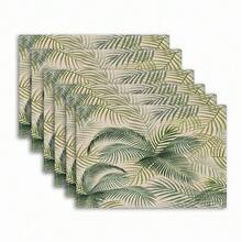 2/4/6pcs Green Palm Leaf Placemat,12.5*16.5 Inch Machine Washable Rectangular Table Mats Perfect For Kitchen And Dining Room Decor, Holiday Celebrations, And Countertop Decoration - Green - View 9