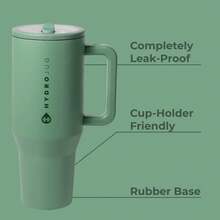 HYD Traveler - 40 Oz Water Bottle With Handle & Flip Straw - Fits In Cup Holder, Leak Resistant Tumbler-Reusable Insulated Stainless Steel & Rubber Base - Gifts For Women & Men - Sage - 查看 5