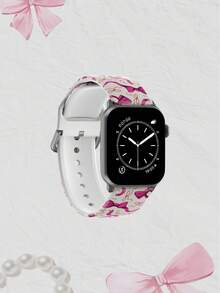 玫瑰红蝴蝶结硅胶表带，兼容苹果手表 38mm、40mm、41mm、42mm、44mm、45mm、49mm，适用于 Series Ultra/SE/8/7/6/5/4/3/2/1，时尚日常及节日礼物 - 彩色 - 查看 3