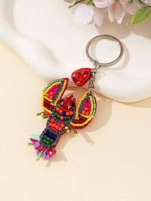 1pc Handmade Rice Bead & Rhinestone Lobster Shaped Decorative Charm For Women Handbag Beach Essentials Purse Charm Purse - 紅色 - 查看 1