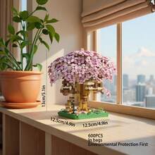 2229pcs Mini Particle Japanese Cherry Blossom & Peach Flower House Building Blocks, DIY Micro Particle Architecture Model, ABS Material Desktop Decor, Perfect Gift For Halloween/Thanksgiving/Christmas - Multicolor - View 7