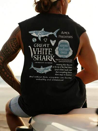 Coastal | Men's Lightweight Summer Vacation Letter & Seaside Graphic Round Neck Casual Tank Top