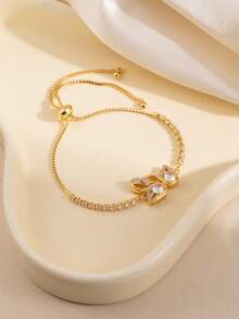 1 chiếc vòng tay thời trang tinh tế đính đá Cubic Zirconia hình động vật rỗng, có thể điều chỉnh kích thước, trang sức đa năng và thanh lịch dành cho phụ nữ đeo hàng ngày. - Vòng tay thời trang - Xem 6