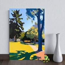 Póster 2D/plano de 1 pieza en lienzo con marco de madera - Vibrante escena de parque impresionista con árboles. - Arte de pared en lienzo - Pósteres - Decoración de habitación - Decoración de pared - Decoración de sala de estar - Decoración de dormitorio - Decoración del hogar - Foto en lienzo personalizada - Lienzo personalizado enmarcado - Regalo perfecto para amigos, familia -  de decoraciones de Navidad - Arte de pared de Navidad - Decoraciones de Halloween - Promociones y vent... - Enmarcado - Ver 4