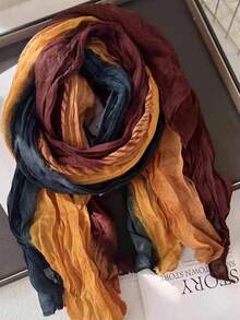 1条女士长款轻薄渐变色围巾，时尚休闲，适合日常搭配、海滩、旅行、防晒 - 彩色 - 查看 1