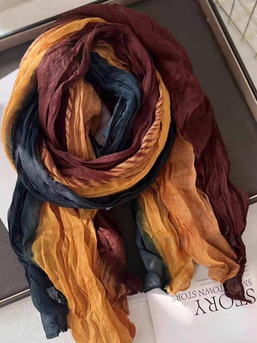 1条女士长款轻薄渐变色围巾，时尚休闲，适合日常搭配、海滩、旅行、防晒 - 彩色 - 查看 1