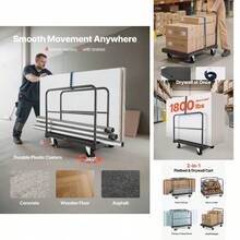 Drywall Cart Dolly, 1800 Lbs Load Capacity, 2-In-1 Steel Panel Truck Cart With 5 Inch Swivel Casters, 36x 24 Inch Platform Truck With 4 Side Handrails Factory, Warehouse, Garage, Black - Default - View 1