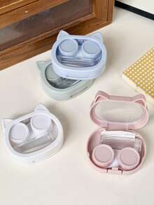 eyekan 1 Set Of Cute Cat Shaped Contact Lens Case, With Mirror, Soaking Solution Storage Bottle, Tweezers, Assistive Wearing Stick, And Other Travel And Household Tools. Contact Lens Container Soaking Storage Kit - View 7