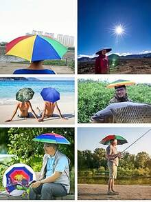 2/4/8 piezas Conjunto de sombrero de paraguas con manos libres mejorado, diseño de protección solar de cobertura completa de 360°, diadema elástica adecuada para actividades al aire libre, gran regalo para viajeros (Sugerencia: Recomendamos pedir un tamaño talla grande grande para evitar retrasos en sus planes de pesca, jardinería, senderismo y viaje), mejor opción para regalos del Día de la Madre y del Día del Padre, Paraguas - Multicolor - Ver 10
