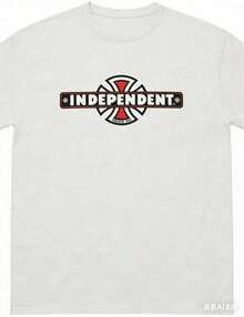 Independent Trucks Retro 90s Skateboard Graphic T-Shirt - White Crew Neck Tee With Black & Brown Emblem Print,Washable For Men, Teens, Skate Culture - 灰色 - 查看 1