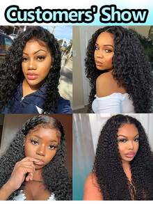 Tóc giả Afro Kinky Curly 4x4 Lace Front, mật độ 180%, ren trong suốt 4x4, tóc dài xoăn tít Remy Human Hair, tóc giả 4x4 Lace Front Closure không cần keo, tạo kiểu gợn sóng tự nhiên, đã được tỉa sẵn với tóc con. - Natural Black - Xem 6