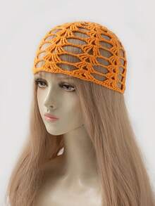 1pc Women's Bohemian Style Lightweight Hollow Crochet Knit Hat, Suitable For Beach, Seaside, And Daily Wear, Spring/Summer,Vacation - A - View 4