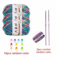 3pcs 5-Ply Medium Thick Dyed Yarn, Includes 2pcs Crochet Hooks + 10pcs Random Color Stitch Markers, DIY Doll & Scarf Knitting Yarn - Multicolor - View 15