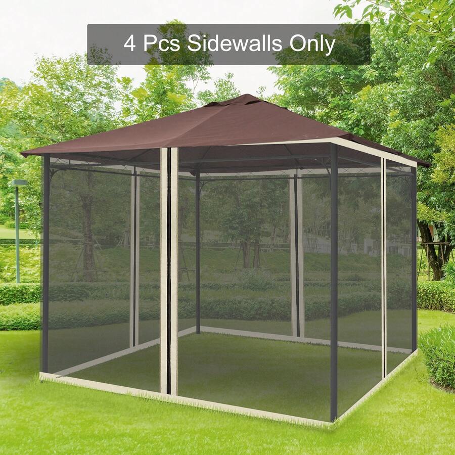 Mosquito Net For A 3x3m Gazebo With 4 Side Panels, Zipper Closure, Durable Black Nylon Mesh - Black - View 1