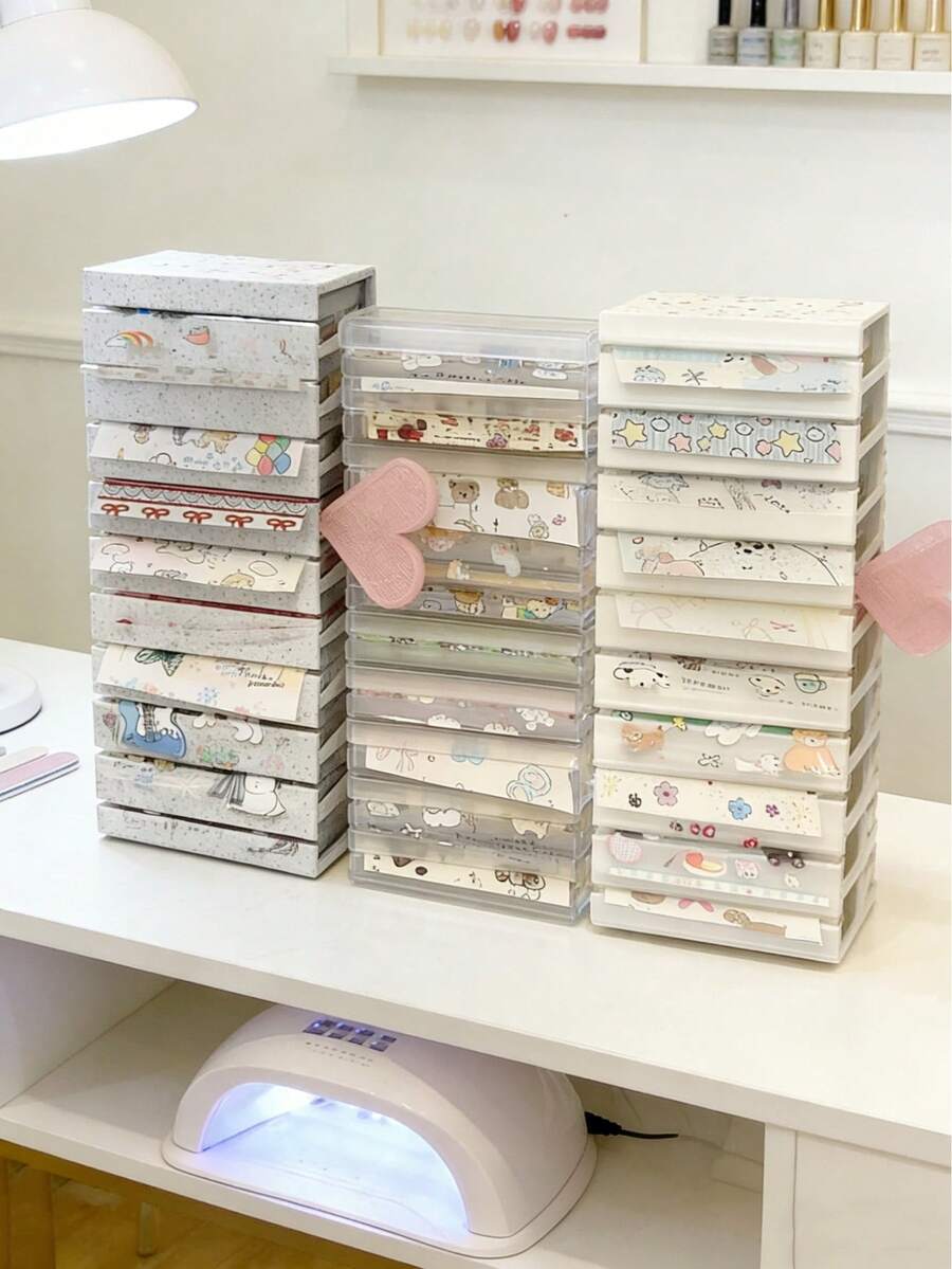 1 pieza Caja de almacenamiento de 10 rejillas para placas de estampado de uñas de acrílico, organizador de escritorio para pegatinas de uñas, soporte portátil para exhibir tarjetas de color de esmalte de uñas - Multicolor - Ver 1