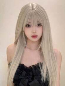 1 Piece Synthetic Heat-Resistant Straight Hairpiece In Beige Glod Hair Long Wig, 26 Inches Long, Made From Fiber, Suitable For Daily Use, Natural And Realistic Hairpiece. - 金子 - 查看 5