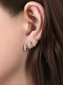 1 Pair Kids Cubic Zirconia Stud Earrings, Suitable For Girls Daily Wear Gift - Silver - View 5