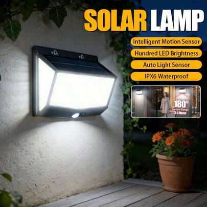Đèn tường năng lượng mặt trời 468 LED tích hợp cảm biến chuyển động, thích hợp cho sân vườn ngoài trời, chống thấm nước, 3 chế độ chiếu sáng, có thể dùng làm đèn lối đi, đèn hiên nhà, đèn nhà để xe.