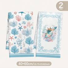MEMNUN 2 piezas Toallas de cocina de estilo europeo de verano con estampado de conchas marinas y coral, 15.75*23.62in (40*60cm) Paños de microfibra súper suaves y absorbentes, decoración de cocina, accesorios para el hogar, lavables a máquina, adecuados para comedor, cocina, decoración del hogar y regalos, para todas las estaciones - Multicolor - Ver 12