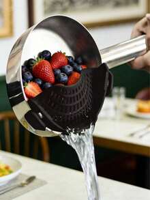 Adjustable PP Material Pot Strainer And Pasta Strainer, Suitable For Draining Vegetables And Pots, Suitable For Household Use, With Drainage Barrier, Available In Red, Yellow And Blue, Clip-On Strainer, Suitable For All Cookware | Plastic Pasta Strainer, Clip-On Food Strainer, Essential Kitchen Tool And Appliance Accessory, Suitable For Draining Meat, Vegetables, Fruits, Etc. - Multicolor - View 6